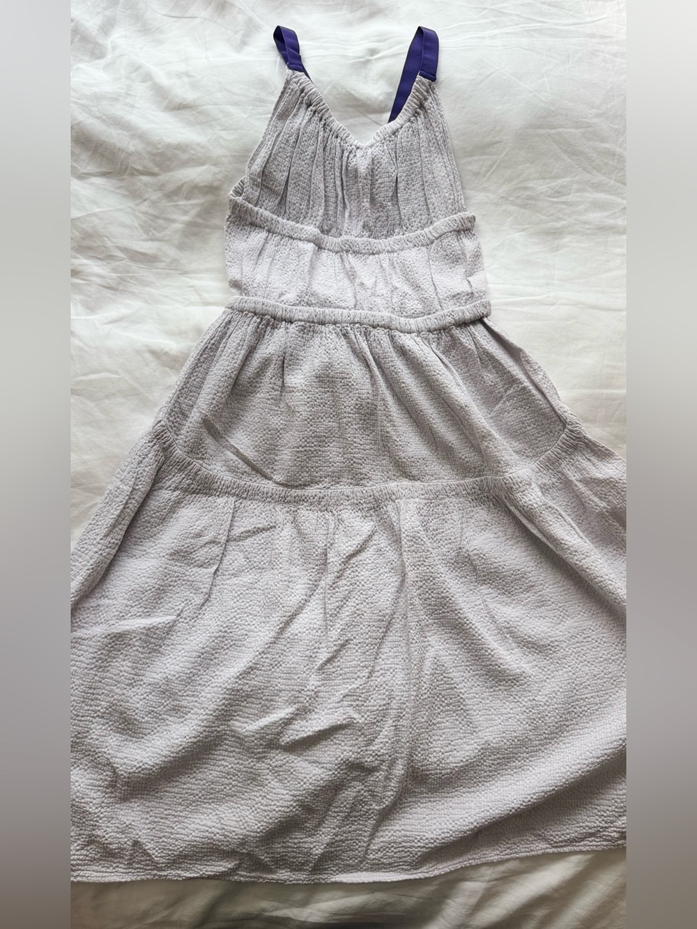 Zara Light Gray Tiered Sundress with Purple Straps